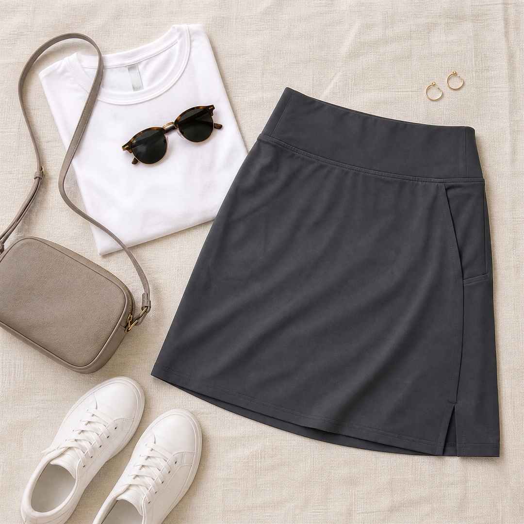 Moteepi - Women's Knee-Length Skort with Built-In Shorts
