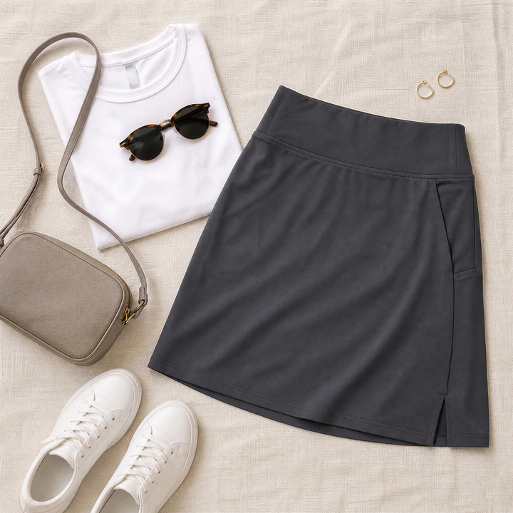 Moteepi - Women's Knee-Length Skort with Built-In Shorts