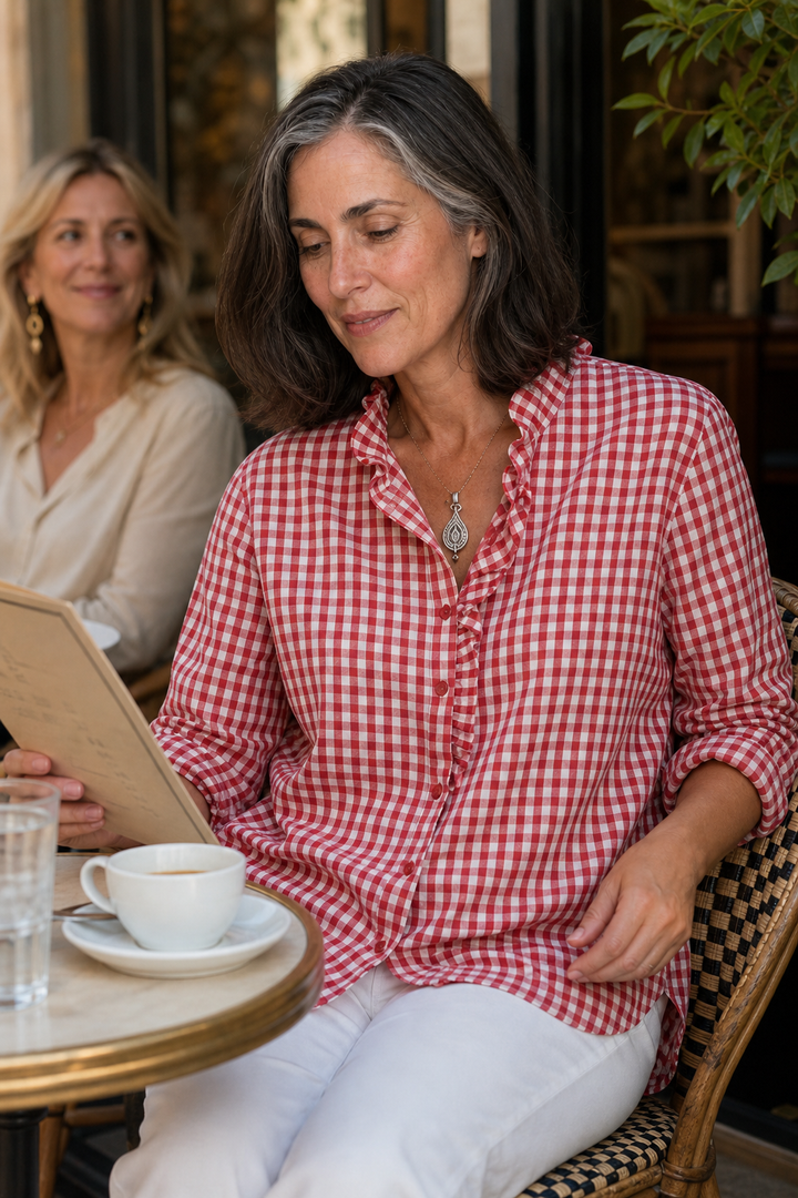 Rufina – Ruffled Collar Checked Print Blouse