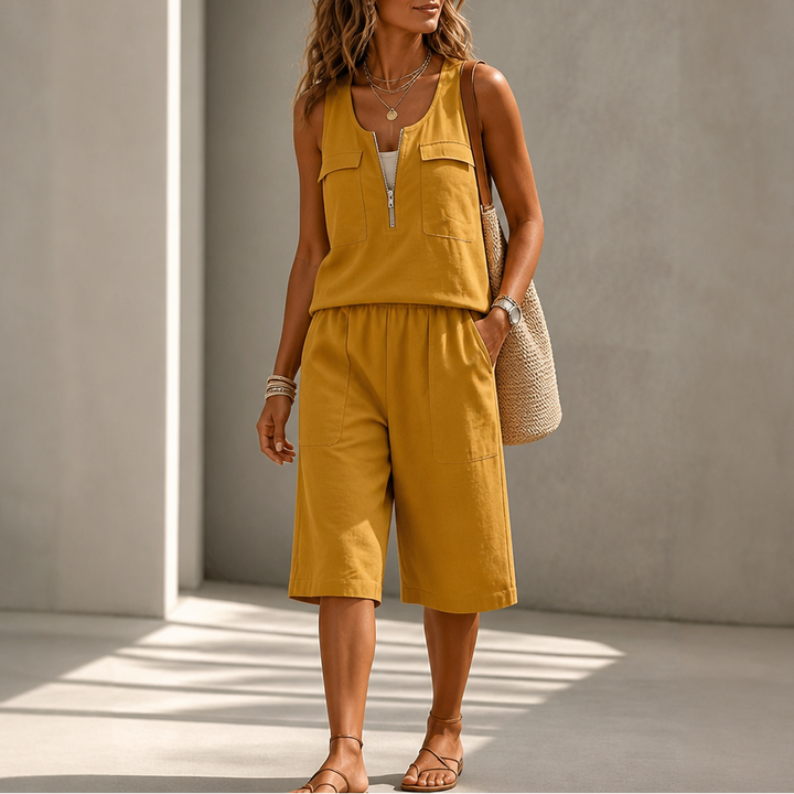 Zipwell – Half-Zip Sleeveless Top And Shorts Set
