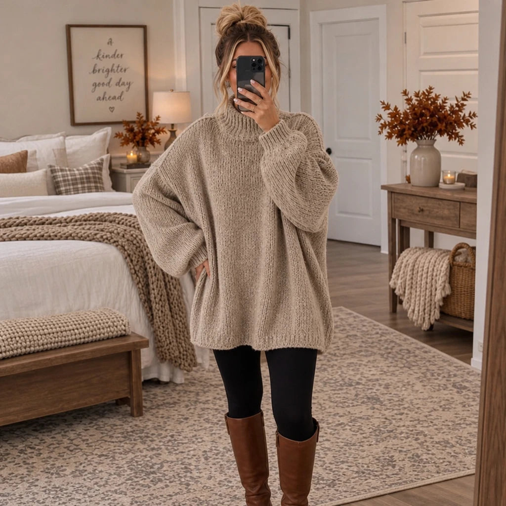 Lunavia – Loose-Fit Mock-Neck Knit Sweater