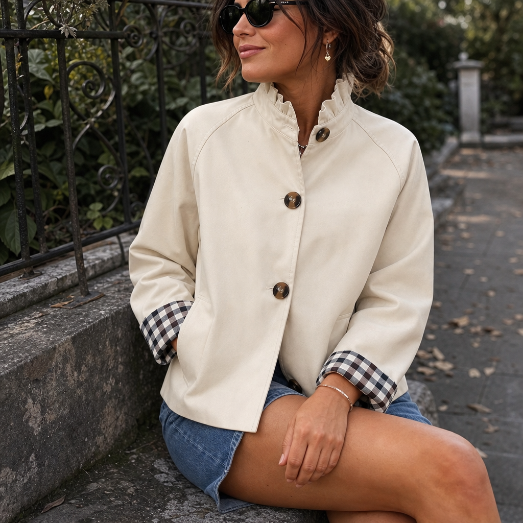 Cuff & Collar – Plaid Cuff Ruffle Collar Short Trench Coat