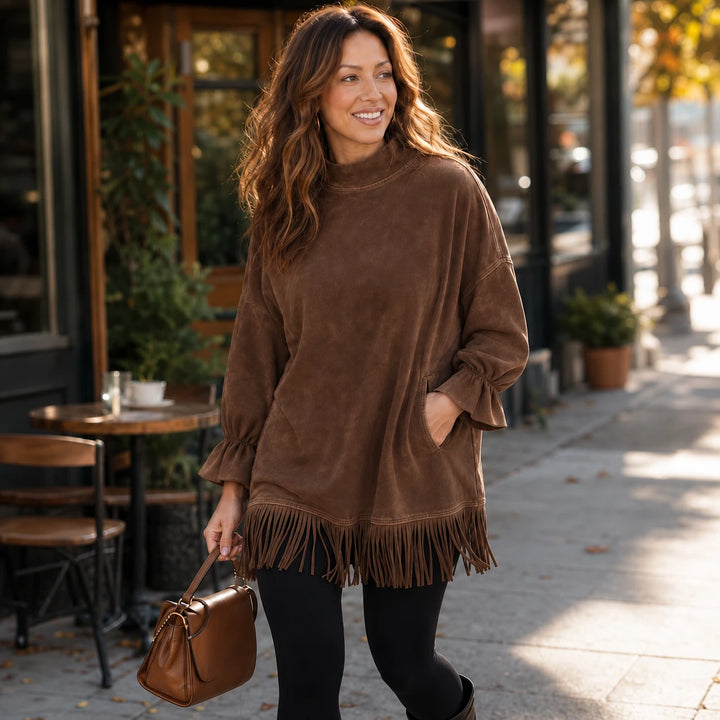Tassel & Thread – Fringe Hem Oversized Sweater Tunic