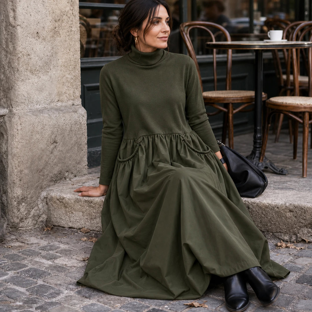 Clara – High Collar Gathered Skirt Maxi Dress