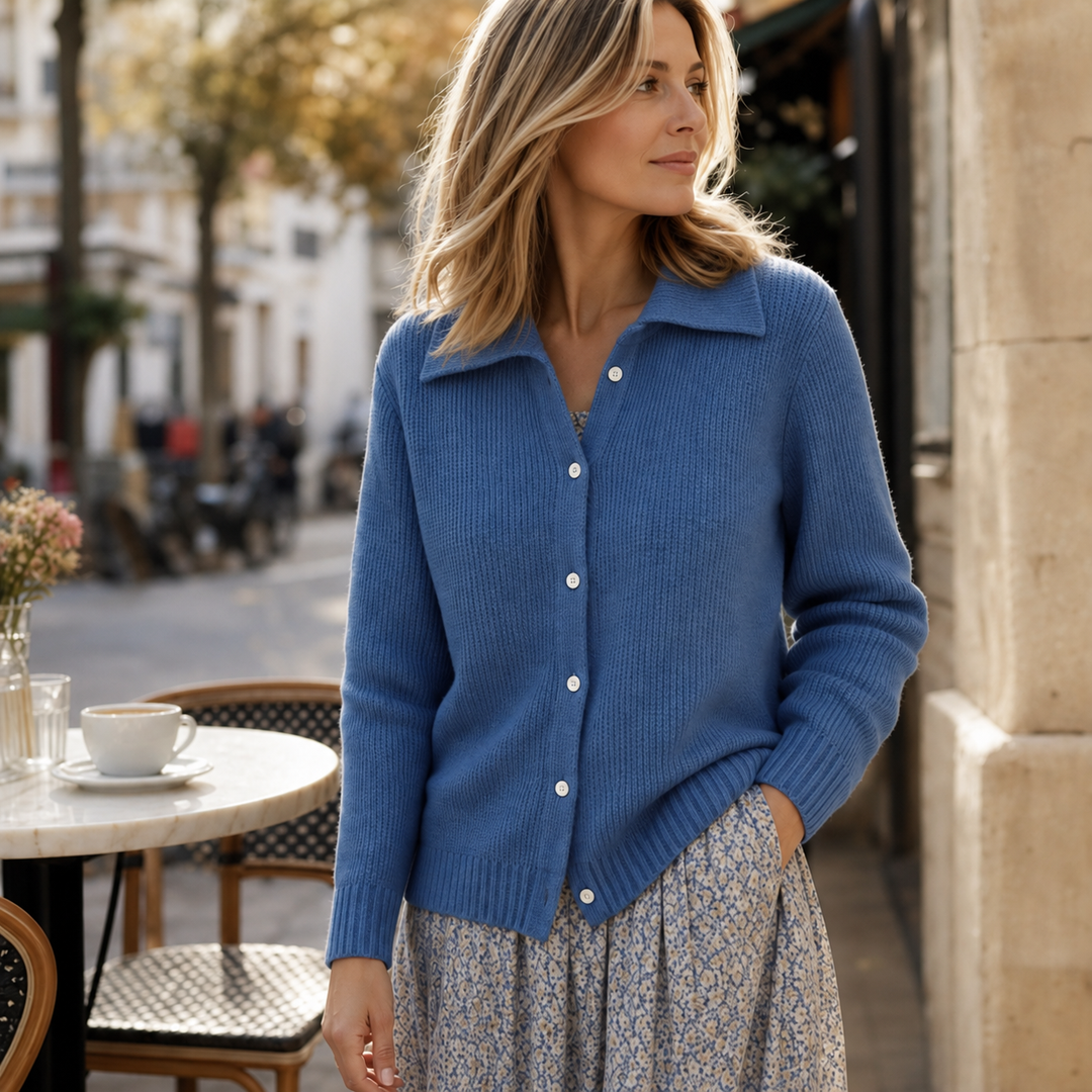 Lapelle – Waffle-Knit Lapel Collar Button Cardigan