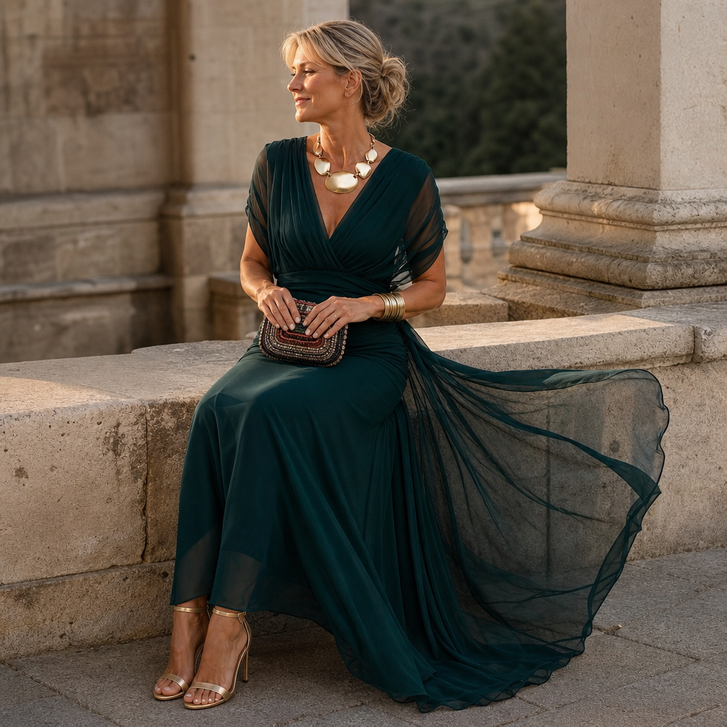Veloura – Off-The-Shoulder Draped Mermaid Maxi Dress