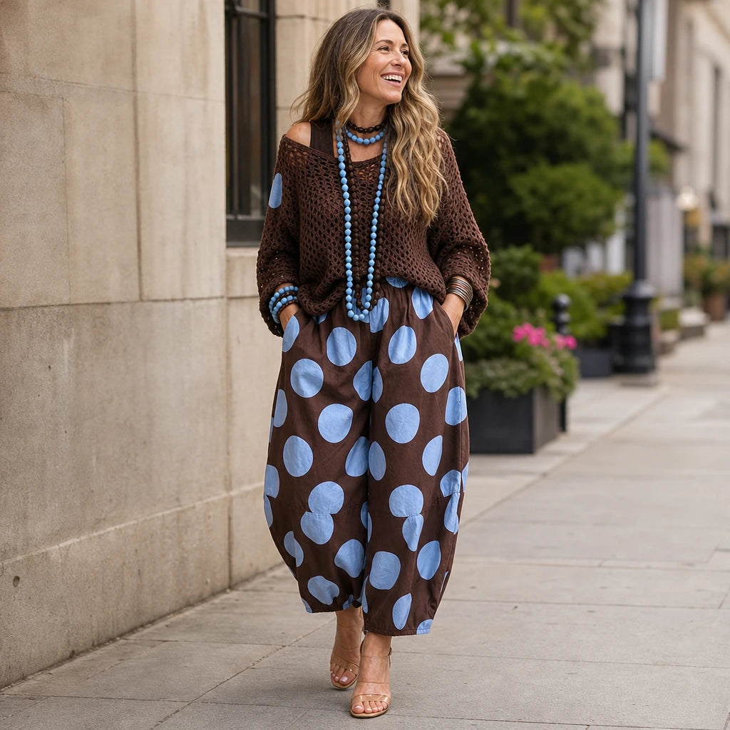 Dotarra – Polka Dot Wide-Leg Balloon Trousers