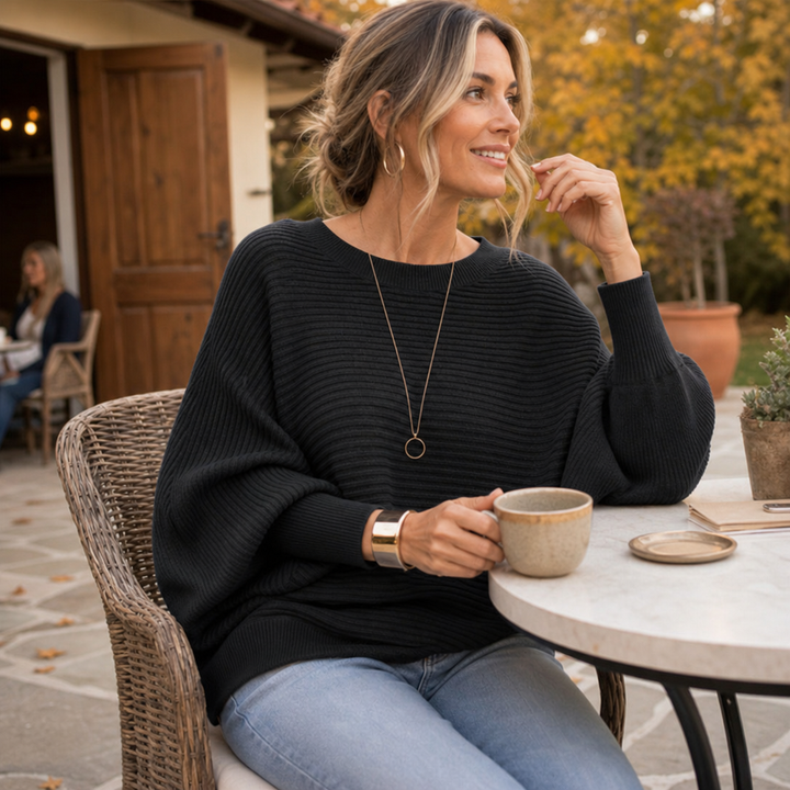 Ribbella – Ribbed Dolman-Sleeve Knit Sweater