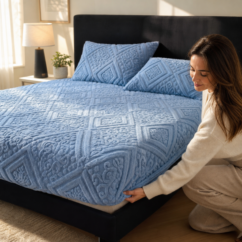 Damask Haven – Raised Damask Plush Fitted Sheet