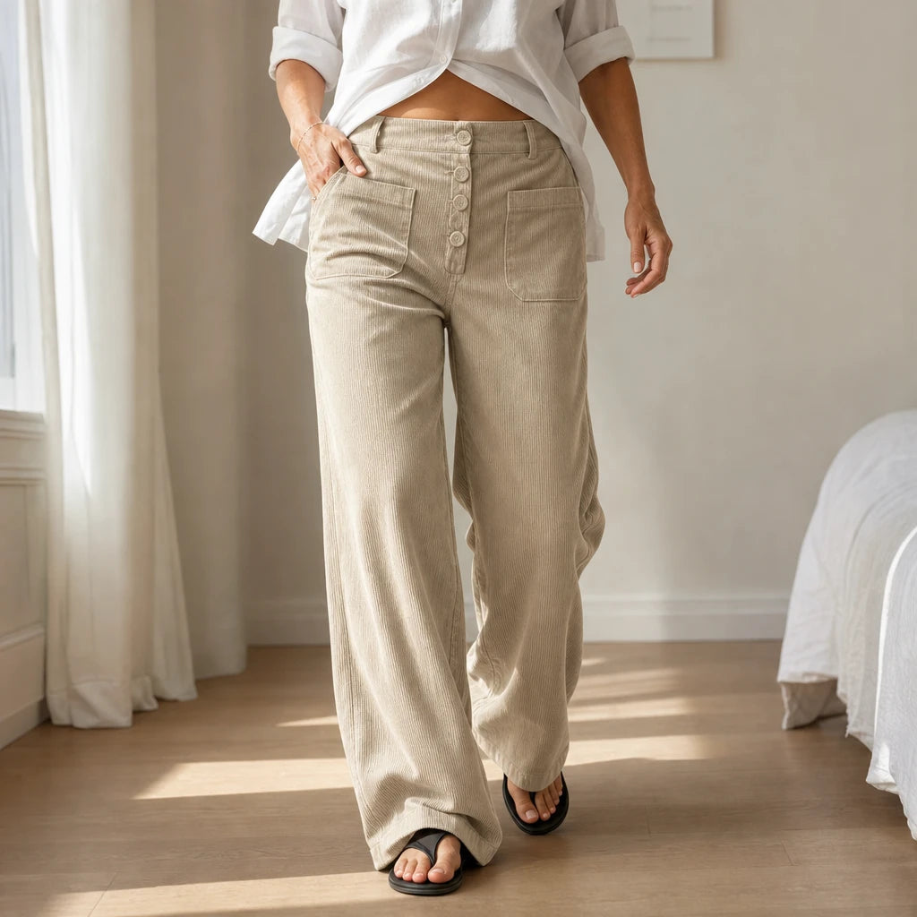 Veloura – High-Waisted Striped Velvet Flare Pants