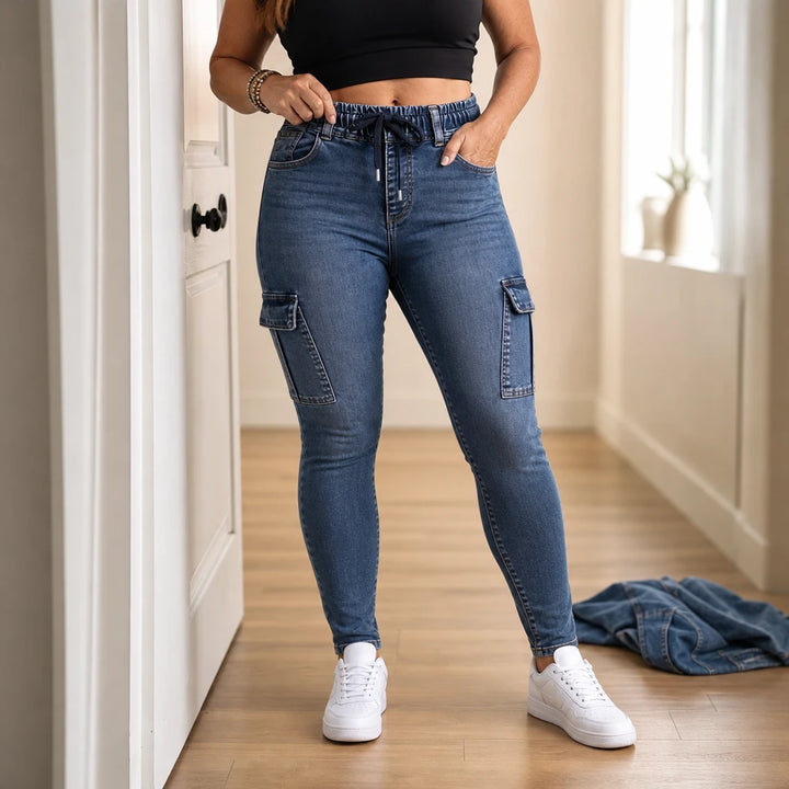 DenimEase – Stretch Denim Cargo Jeggings
