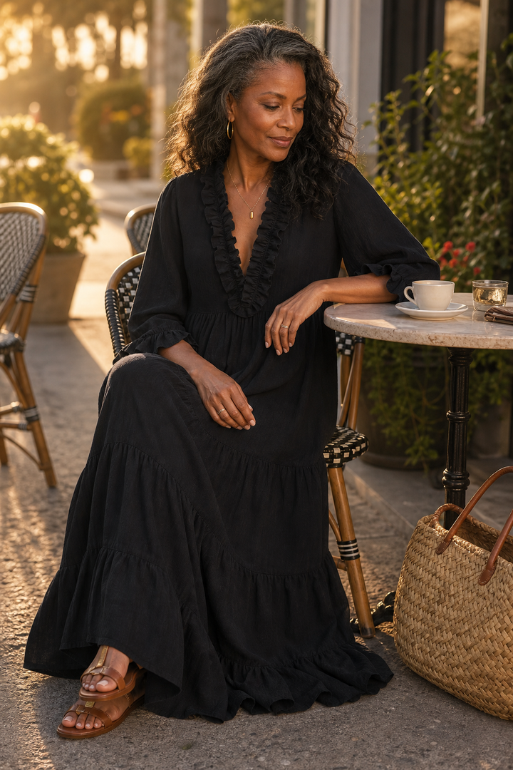 Breezalyn – Tiered Ruffle V-Neck Maxi Dress
