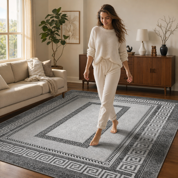Gripwell – Low-Pile Machine-Washable Greek Key Area Rug