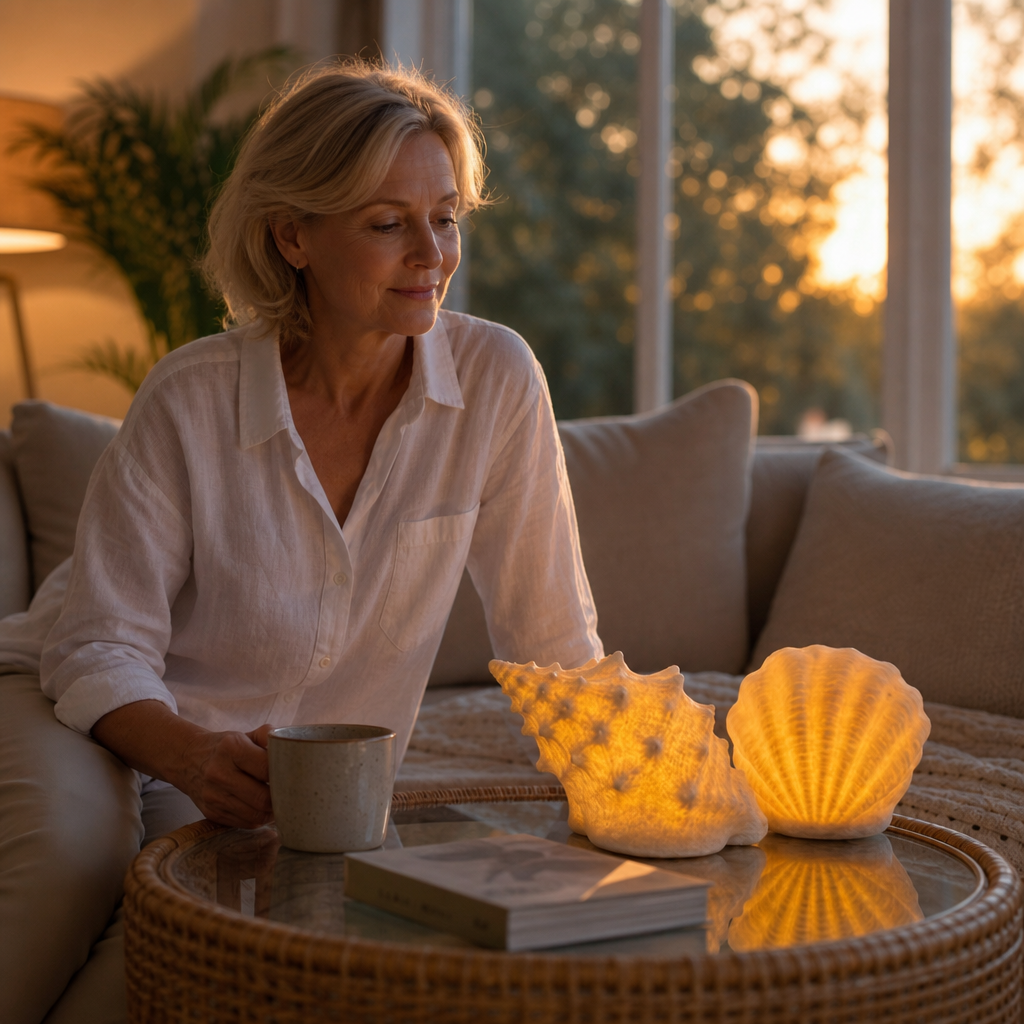 Coastal Glow Co. – Ceramic Shell And Conch Ambient Lamp Set