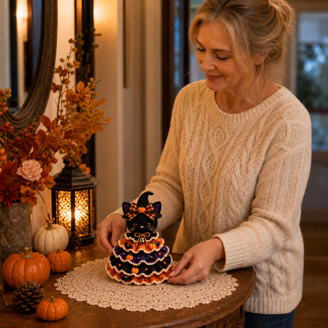 Hallowstitch – Layered Crochet Cat Witch Halloween Tree
