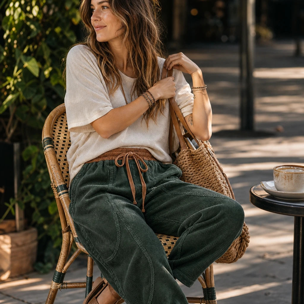 Cordelia – Ribbed Corduroy-Look Lantern Pants