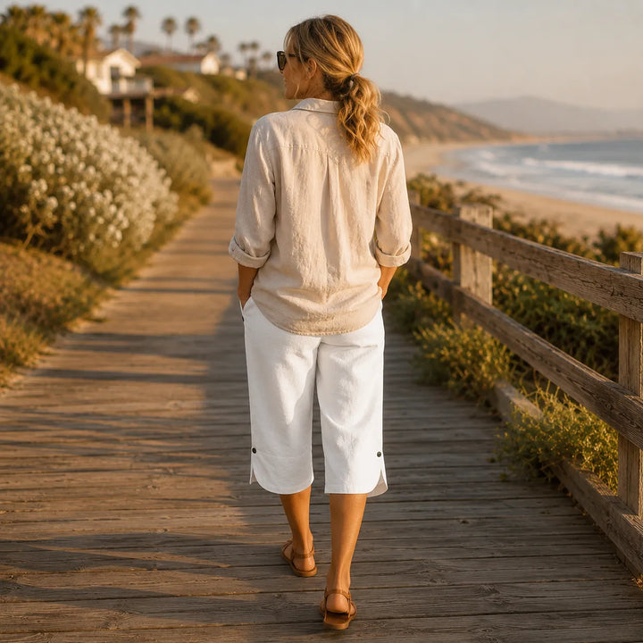 Brisana – Lightweight Linen-Look Capri Pants for Women  Soft Elastic Waist