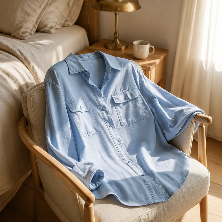 Lunavia – Loose Lapel Button-Down Shirt with Flap Pockets, Wrinkle-Free Long Sleeve Top for Women