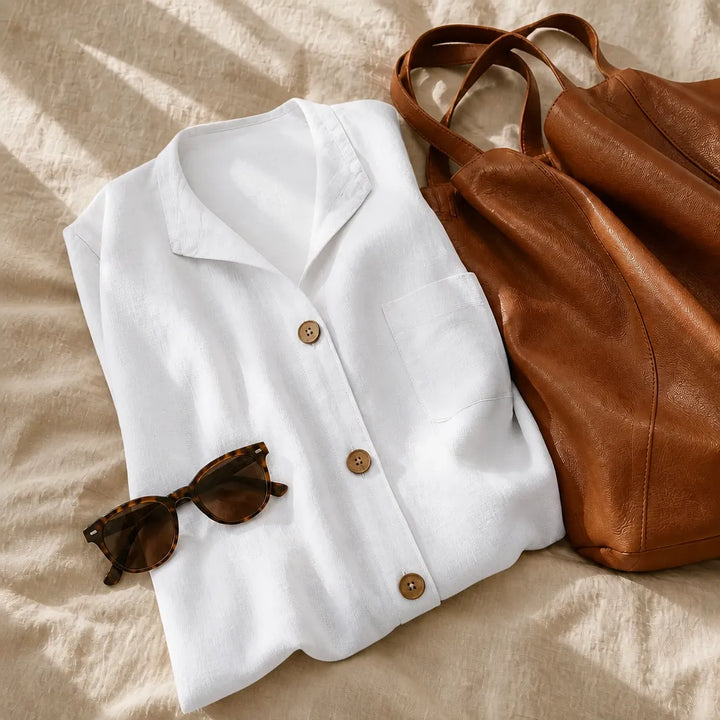 Marelle – Relaxed Fit Linen-Look Button Blouse with ¾ Sleeve