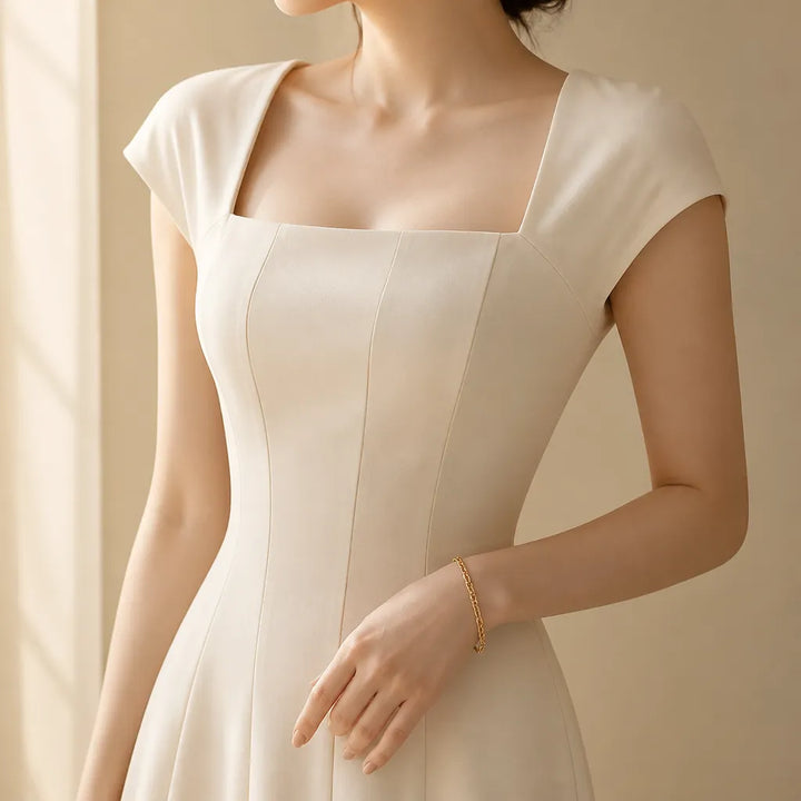Elowyn – Square Neck A-Line Midi Dress with Sculpted Waist