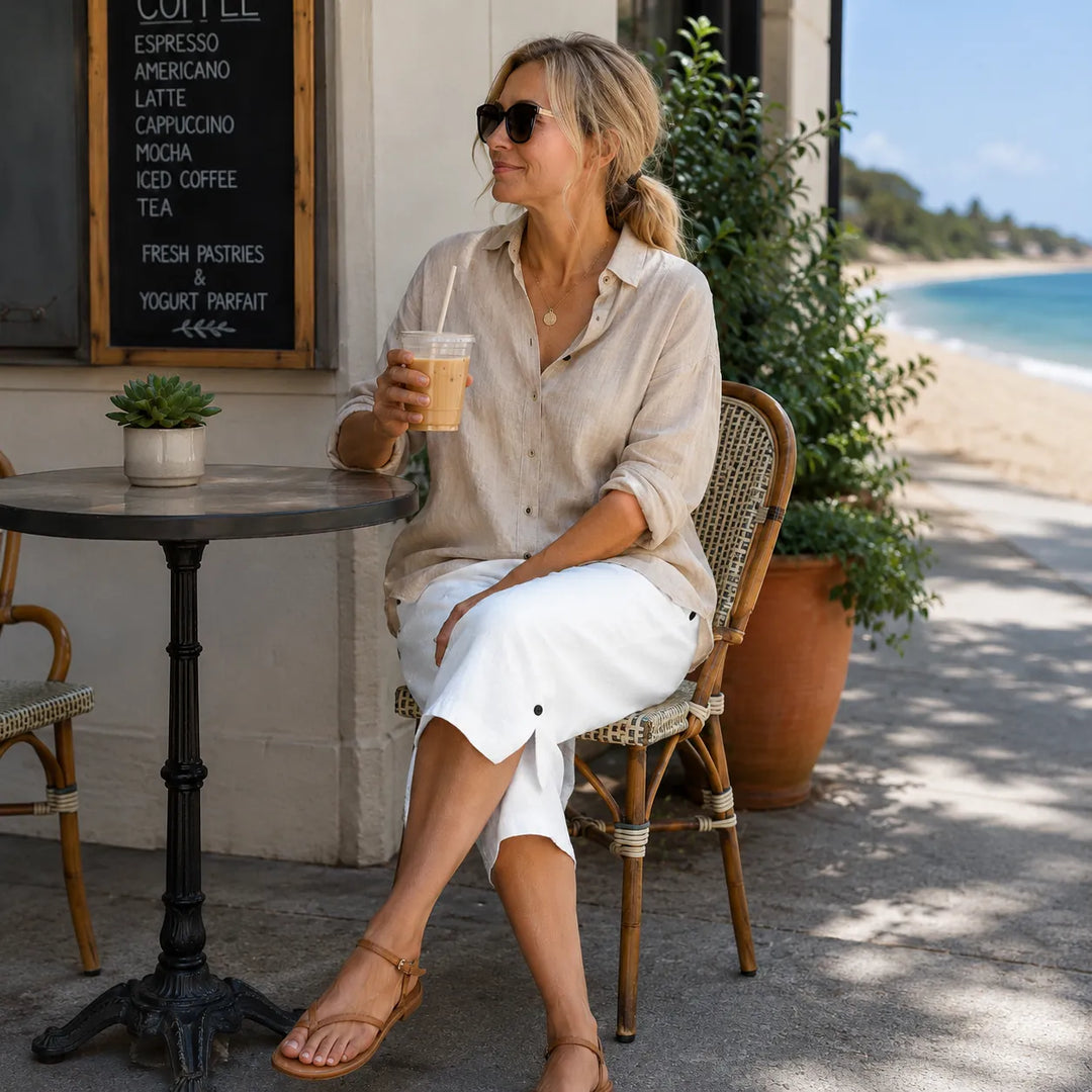 Brisana – Lightweight Linen-Look Capri Pants for Women  Soft Elastic Waist