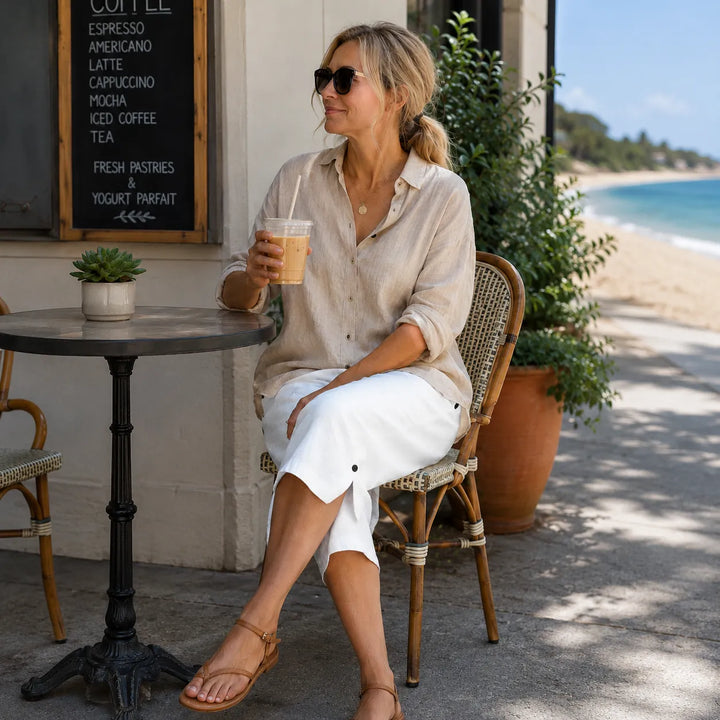 Brisana – Lightweight Linen-Look Capri Pants for Women  Soft Elastic Waist