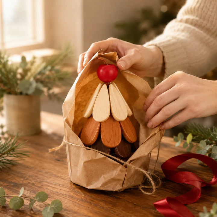 Pinecrest – Wooden Look Christmas Tree Trivet Set with Gravity