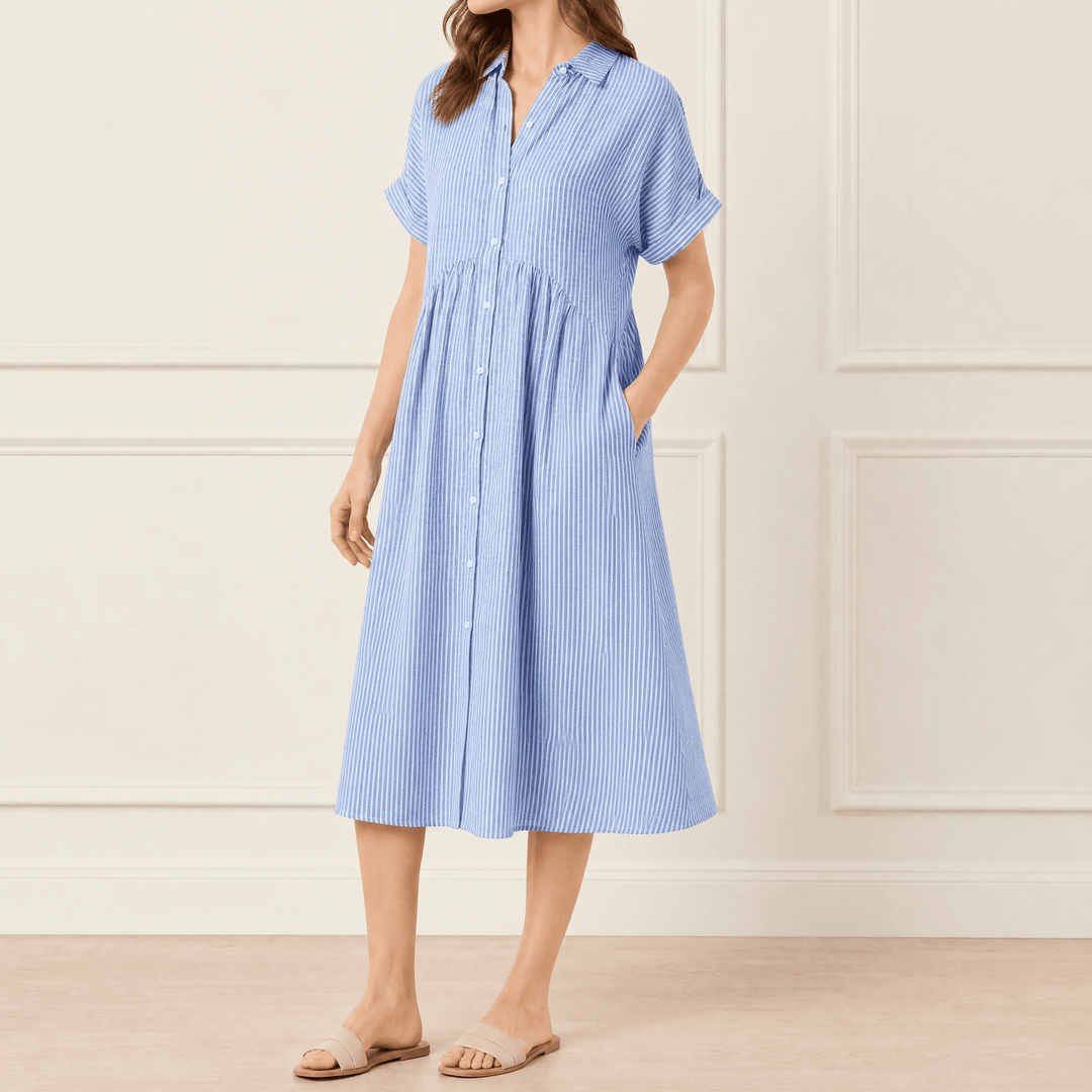Linara - Striped Midi Shirt Dress with Pockets blue