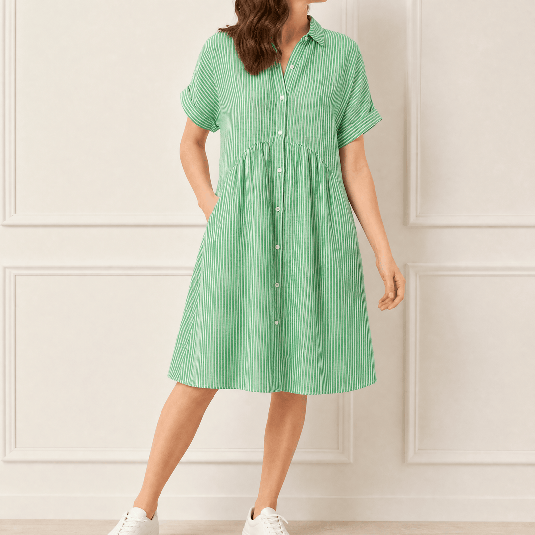 Linara - Striped Midi Shirt Dress with Pockets green