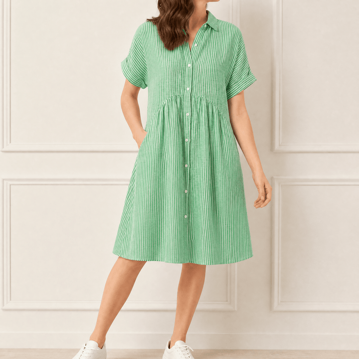 Linara - Striped Midi Shirt Dress with Pockets green