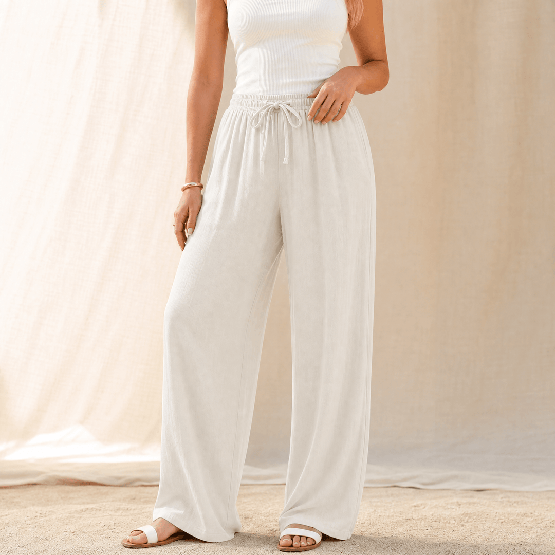 Linavia – Women's Breezy Wide-Leg Pants with Pockets Off White