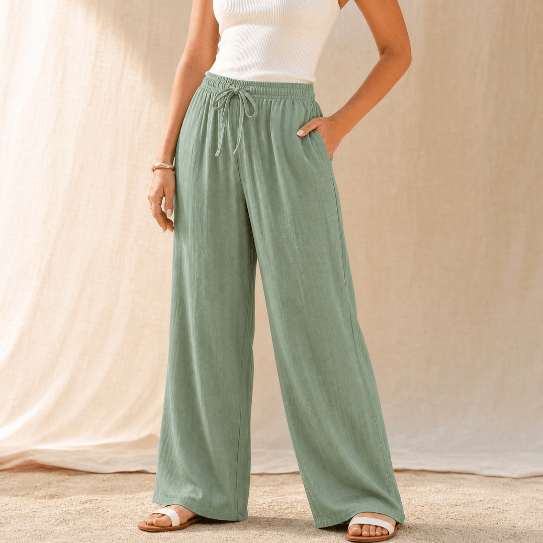 Linavia – Women's Breezy Wide-Leg Pants with Pockets Sage Green