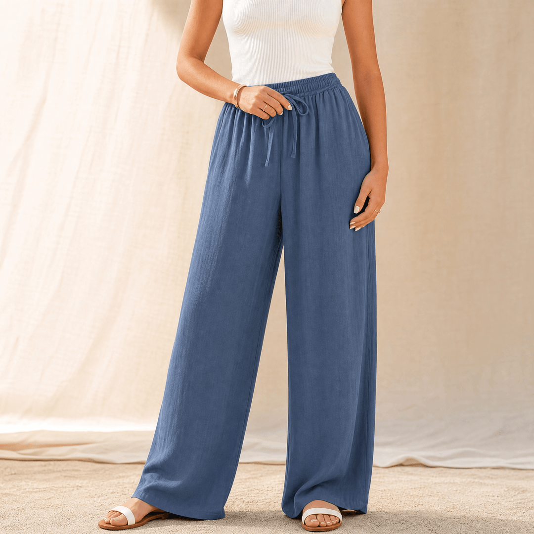 Linavia – Women's Breezy Wide-Leg Pants with Pockets Slate Blue