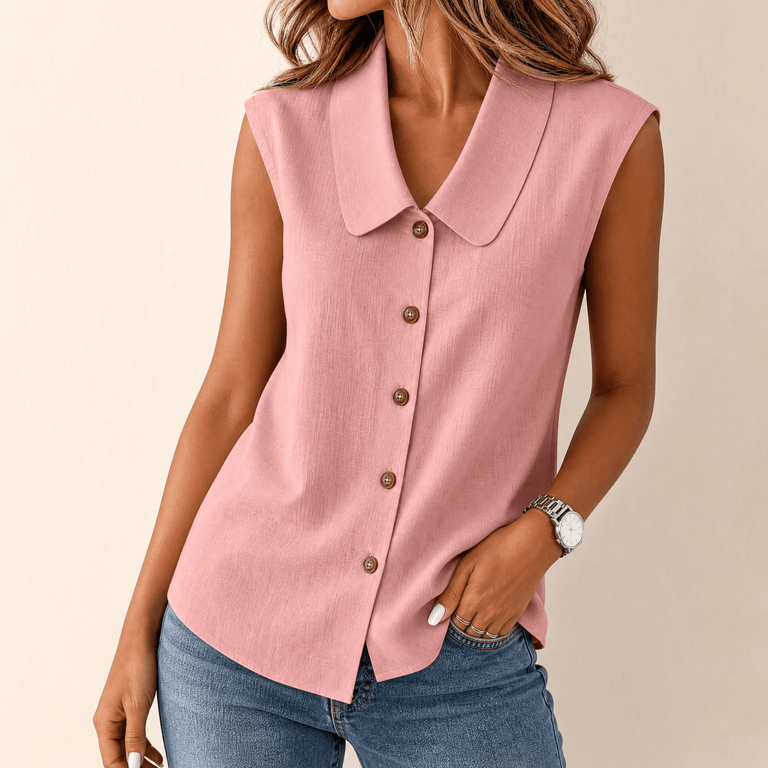 Linora – Women's Breezy Collared Summer Top Dusty Pink / S