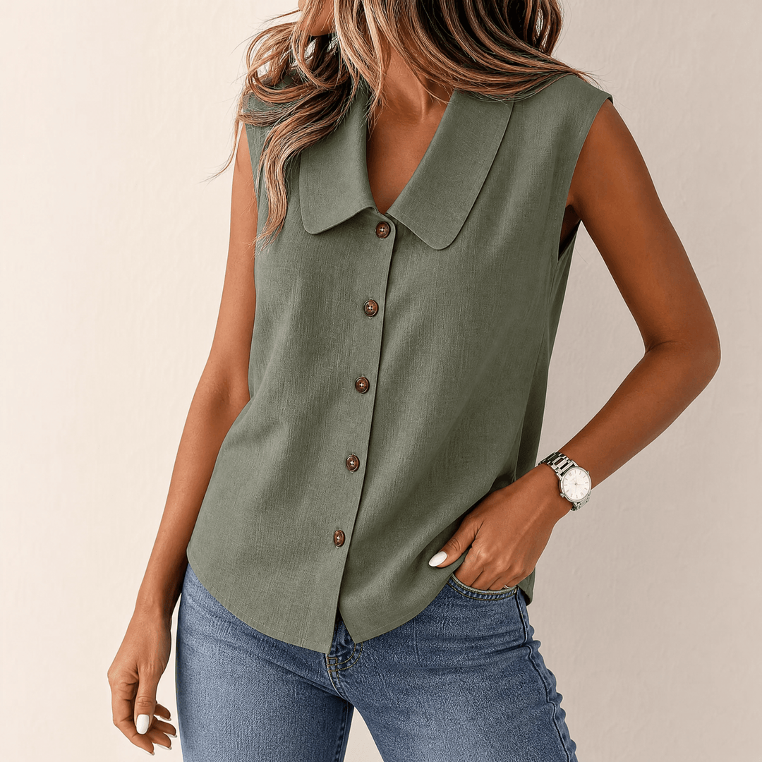 Linora – Women's Breezy Collared Summer Top Olive Green / S