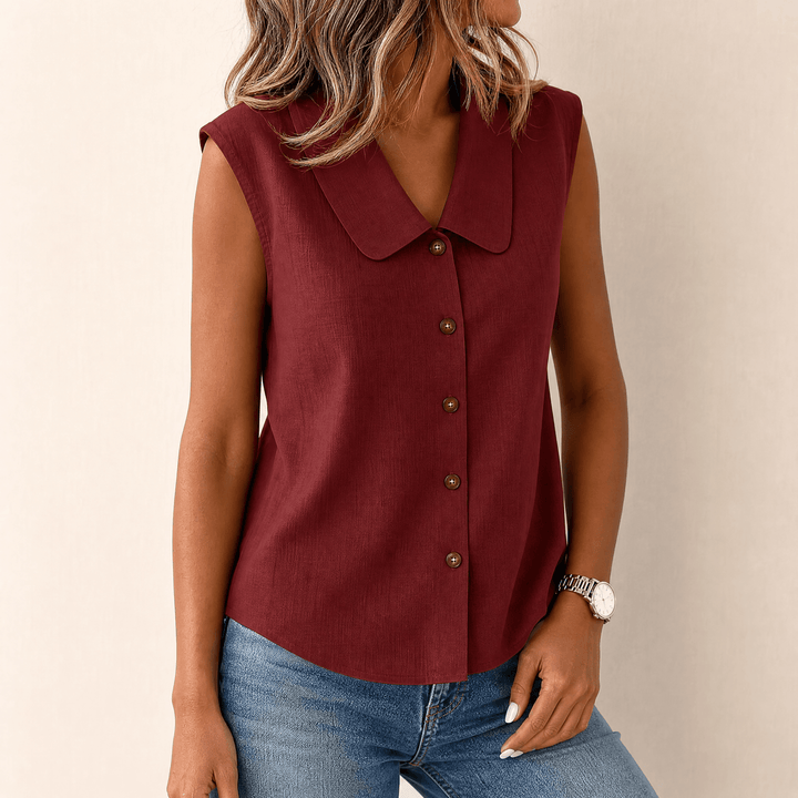 Linora – Women's Breezy Collared Summer Top Wine Red / S