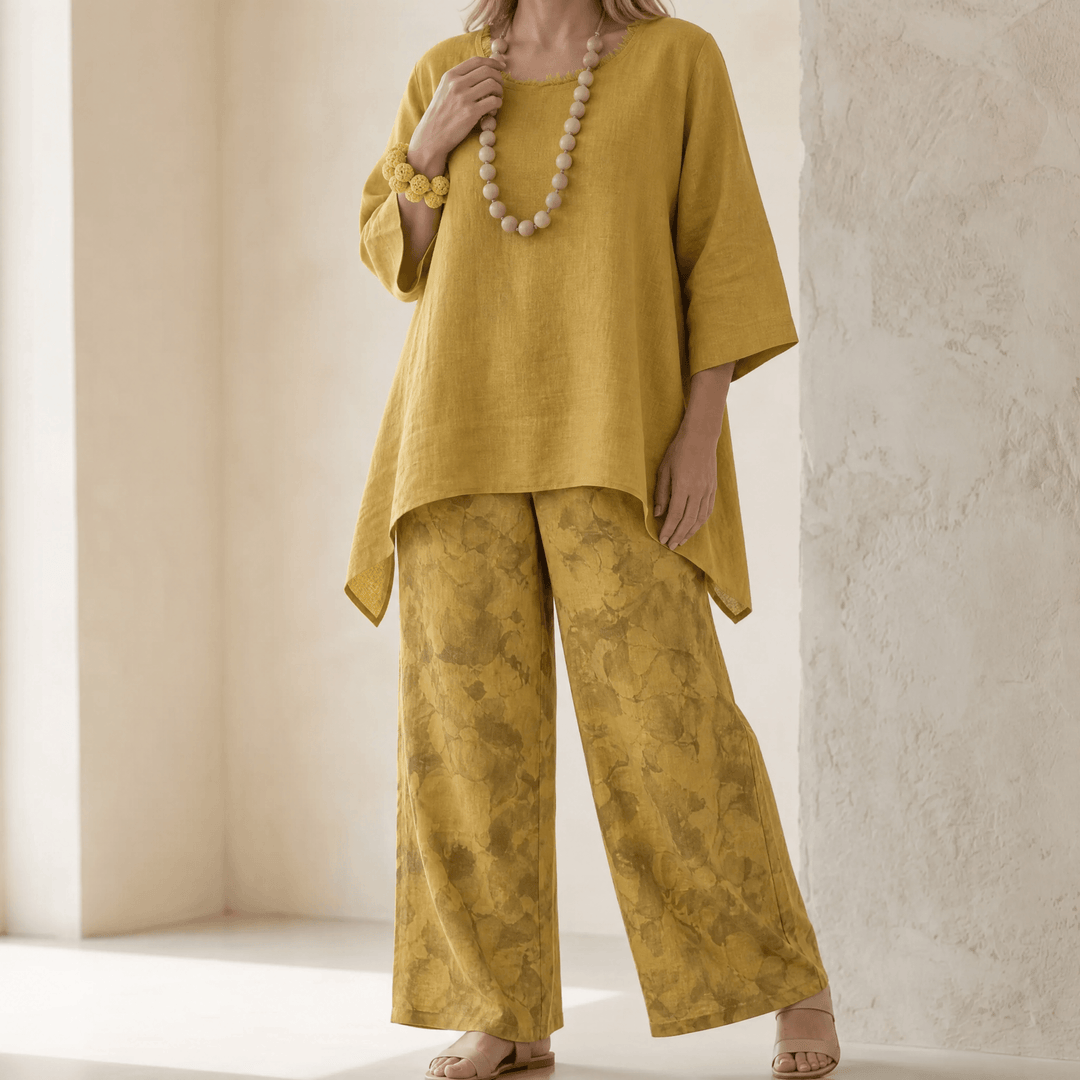 Linova – Women's Artful Linen Two-Piece Set Warm Mustard / S
