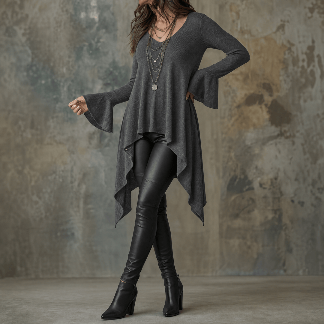 Lirelle – Women's Flowy Handkerchief-Hem Knit Tunic Charcoal Grey / S