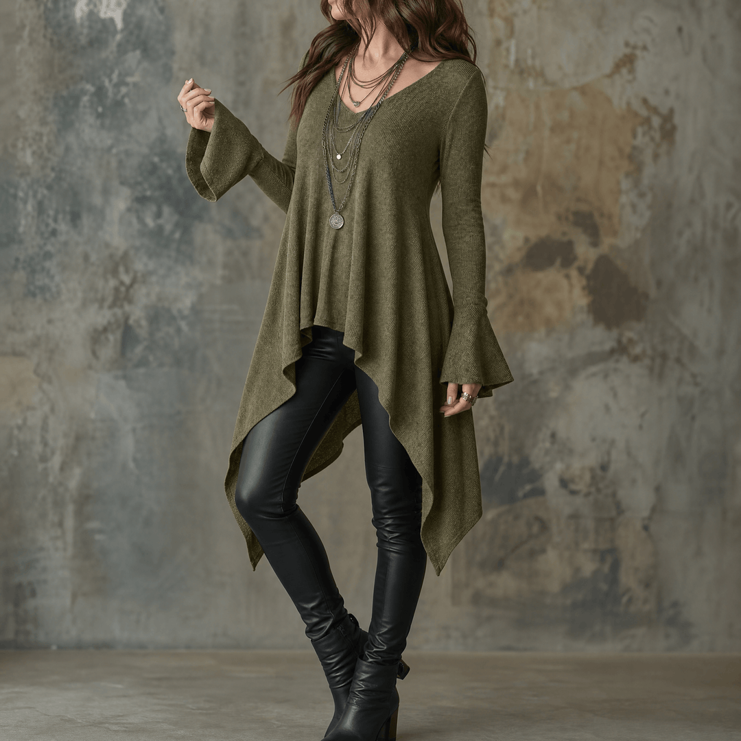 Lirelle – Women's Flowy Handkerchief-Hem Knit Tunic Olive Green / S