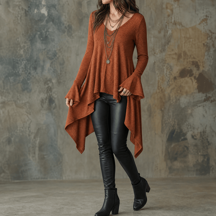Lirelle – Women's Flowy Handkerchief-Hem Knit Tunic Rust Orange / S