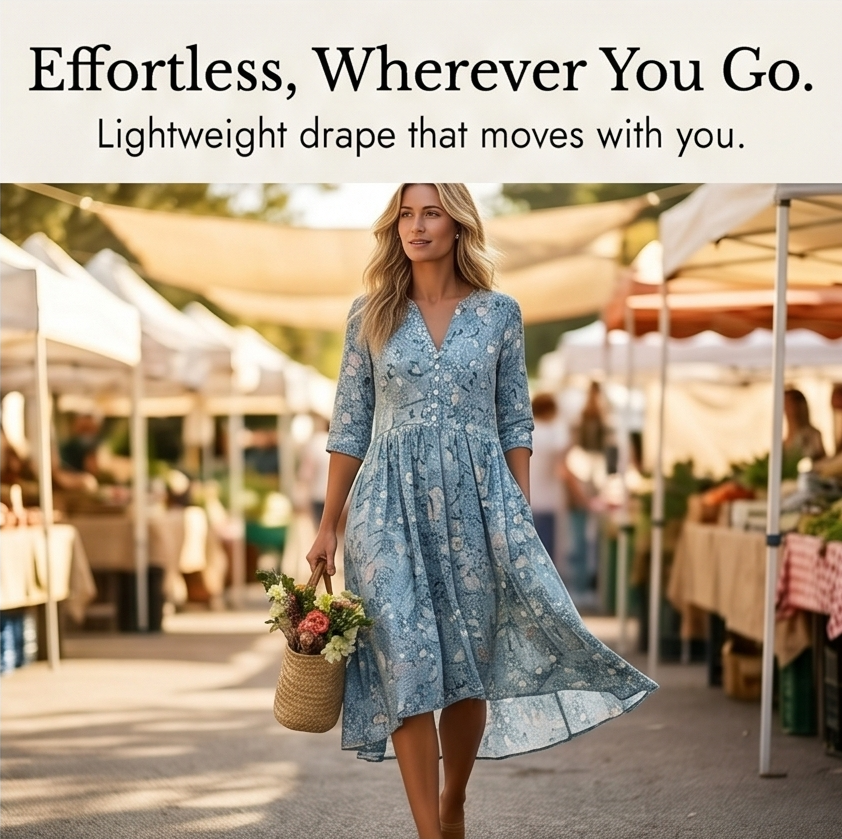 Lirenne – Women's Flattering Floral Midi Dress with Pockets