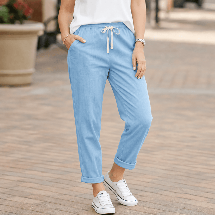 Lirenza – Women's Soft Ankle Pants Light Blue Denim