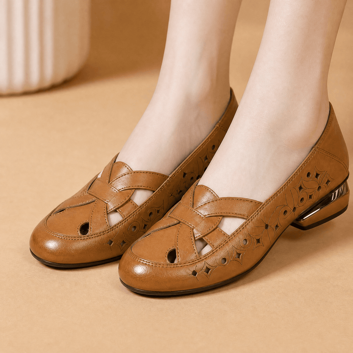 Lorella – Woven Cutout PU Slip-On Flat Warm Tan / 5