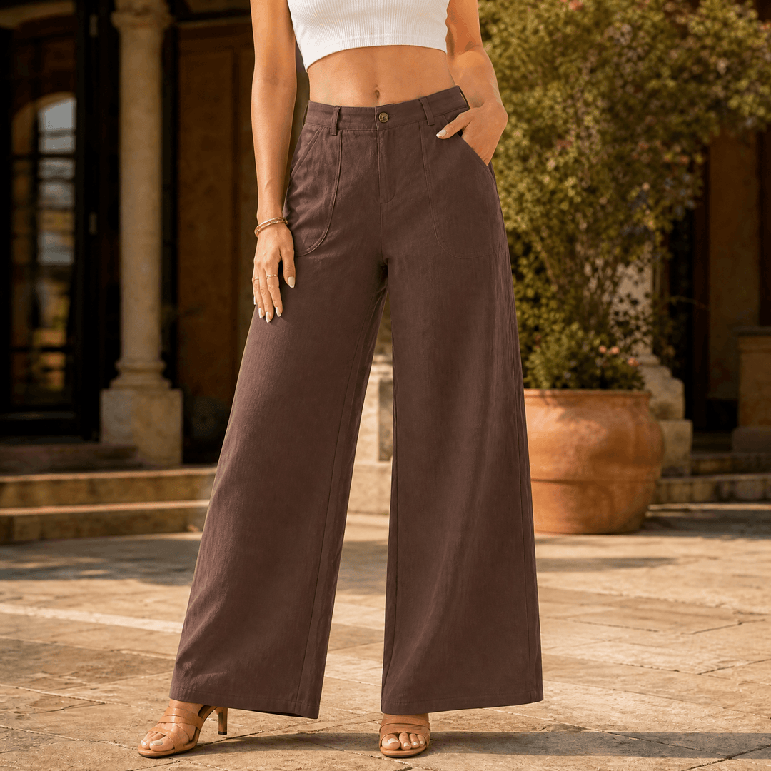 Loriva – Women's High-Waisted Wide-Leg Palazzo Pants Brown
