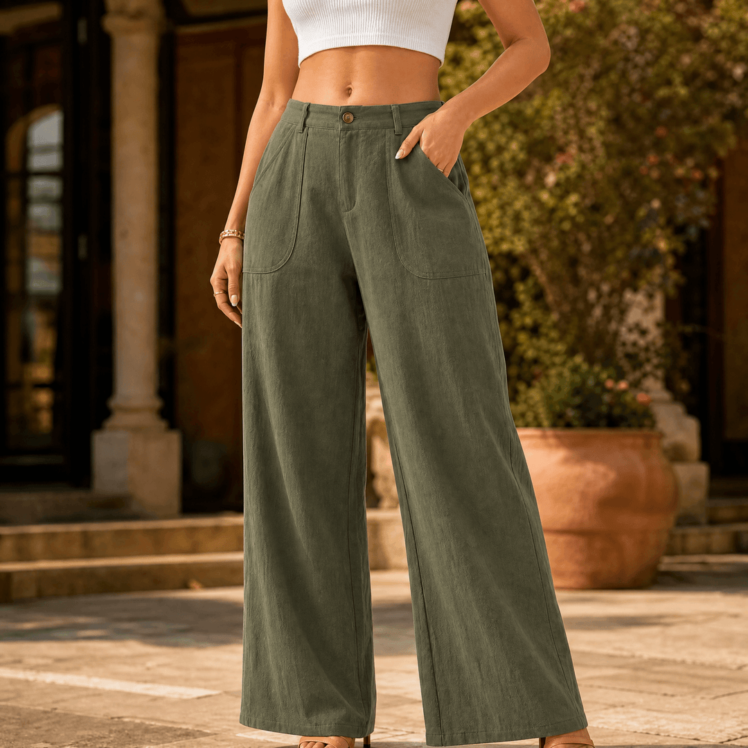 Loriva – Women's High-Waisted Wide-Leg Palazzo Pants Olive Green