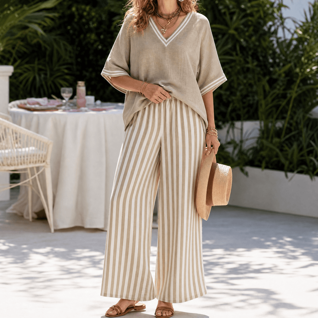 Lorna – Women's Airy Linen-like Two-Piece Set Beige / S