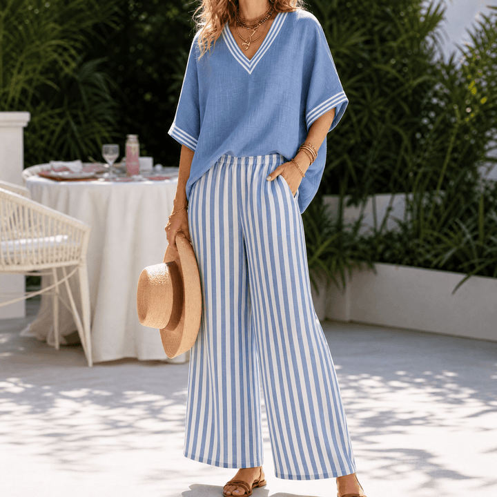 Lorna – Women's Airy Linen-like Two-Piece Set Blue / S