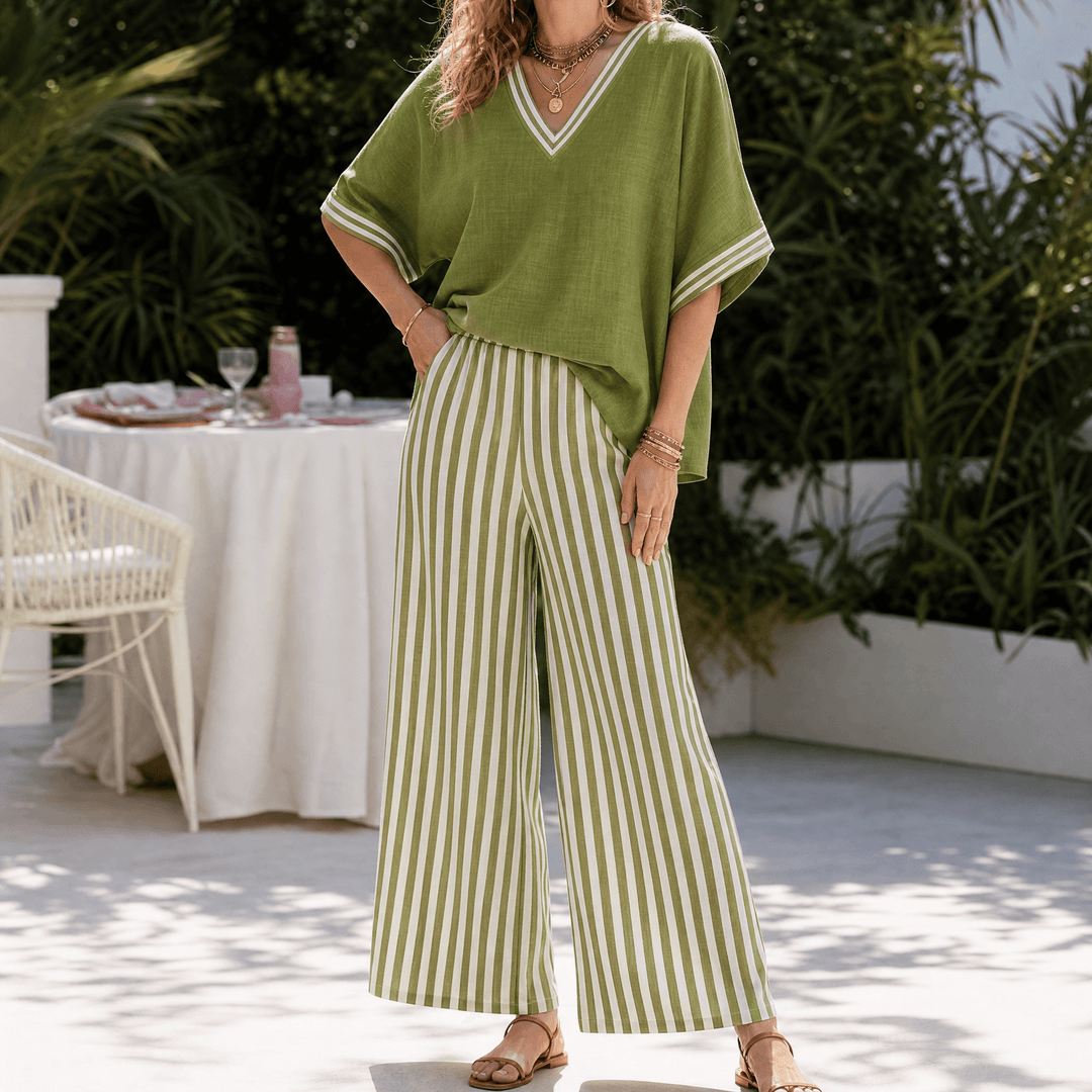 Lorna – Women's Airy Linen-like Two-Piece Set Green / S