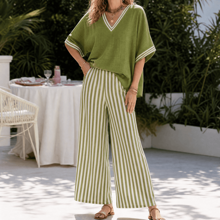 Lorna – Women's Airy Linen-like Two-Piece Set Green / S