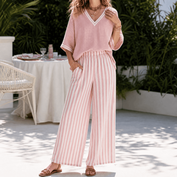 Lorna – Women's Airy Linen-like Two-Piece Set Pink / S